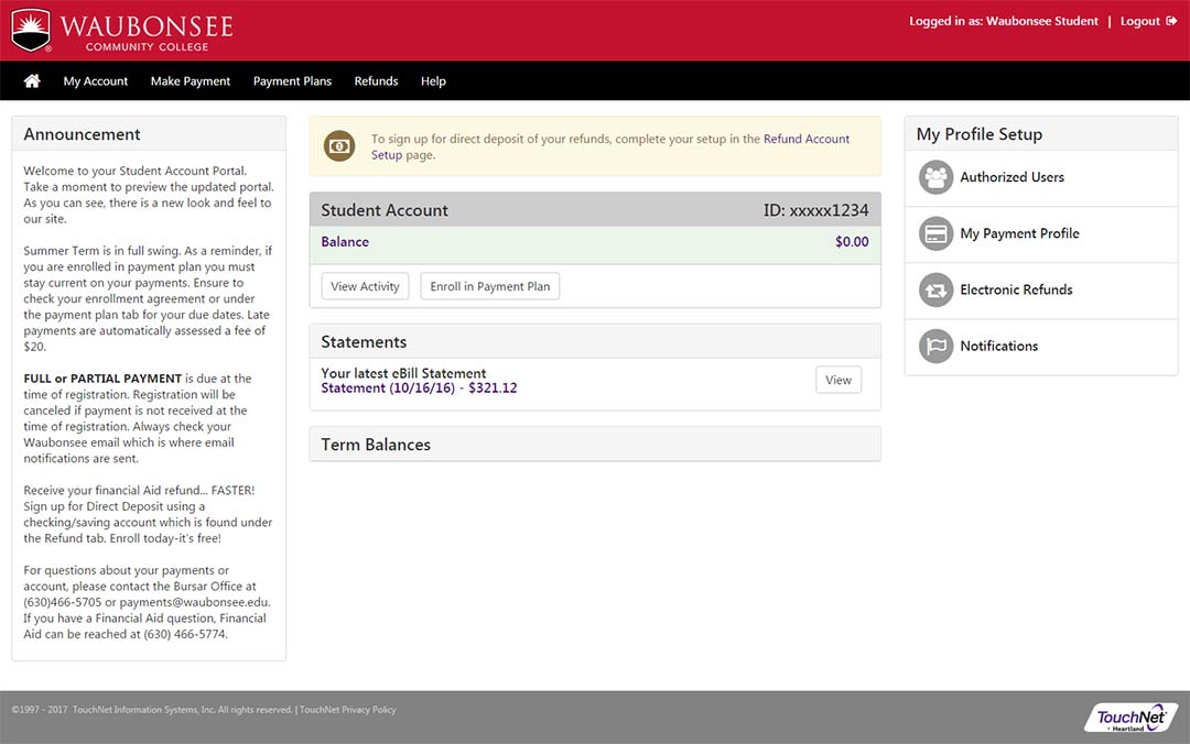 Online Payment System (Touchnet) Screenshot