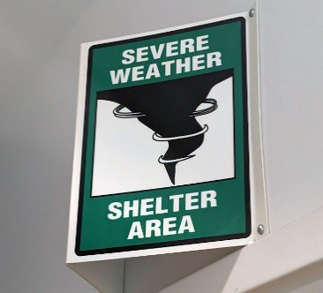 Severe Weather Shelter Area sign