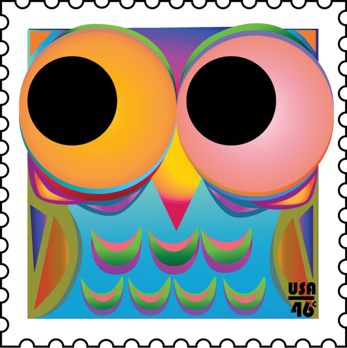 Kayla Kaiser, "Owl Stamp" - 2014, Computer Illustration, 4 3/8 x 4 5/16 in., Aurora Downtown Campus, 2nd floor hallway near 220
