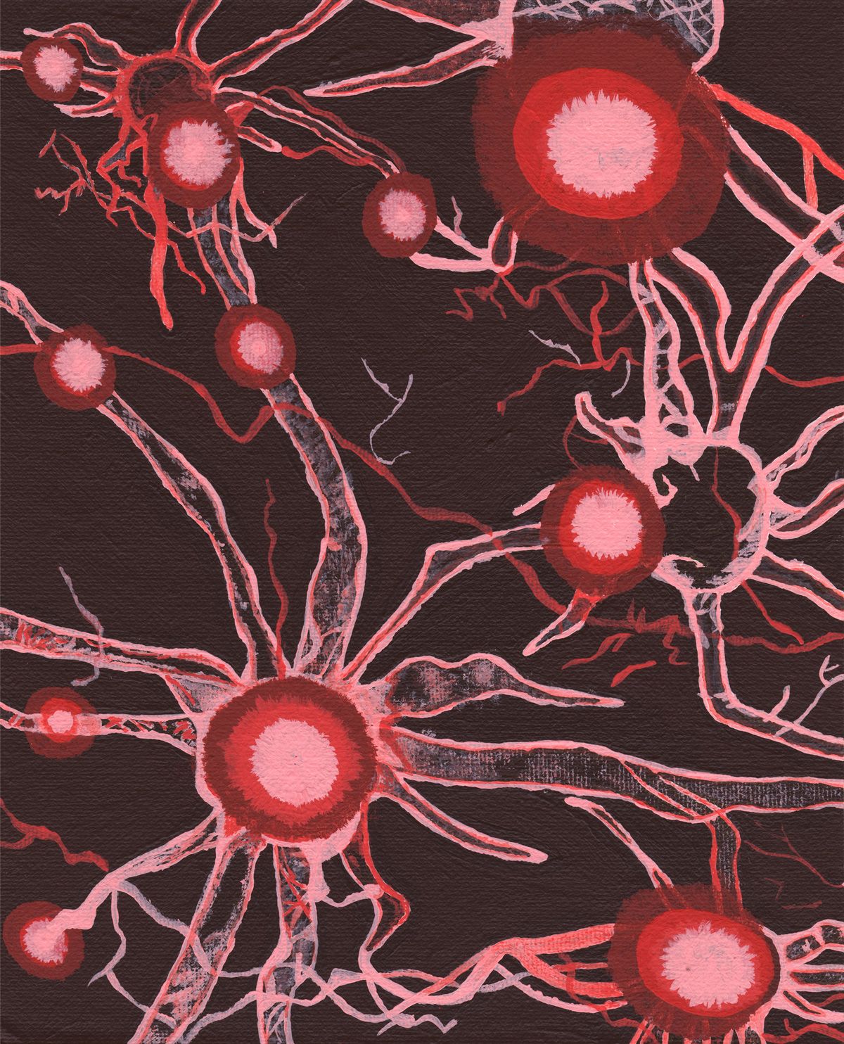 Kelsie Wiseman, "Nerve Cells" - 2015, Acrylic on Canvatex, 10 x 8 in.