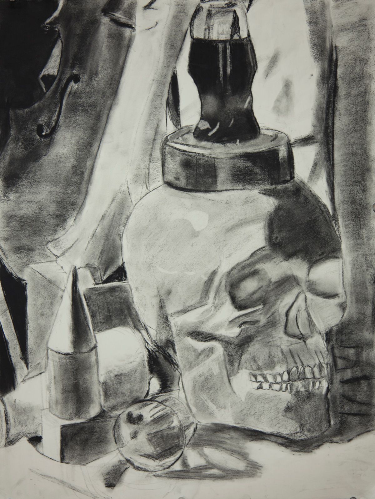 Tommy Costello, “Skull Still-Life” - 2016, Charcoal on Strathmore, 24 x 18 in.