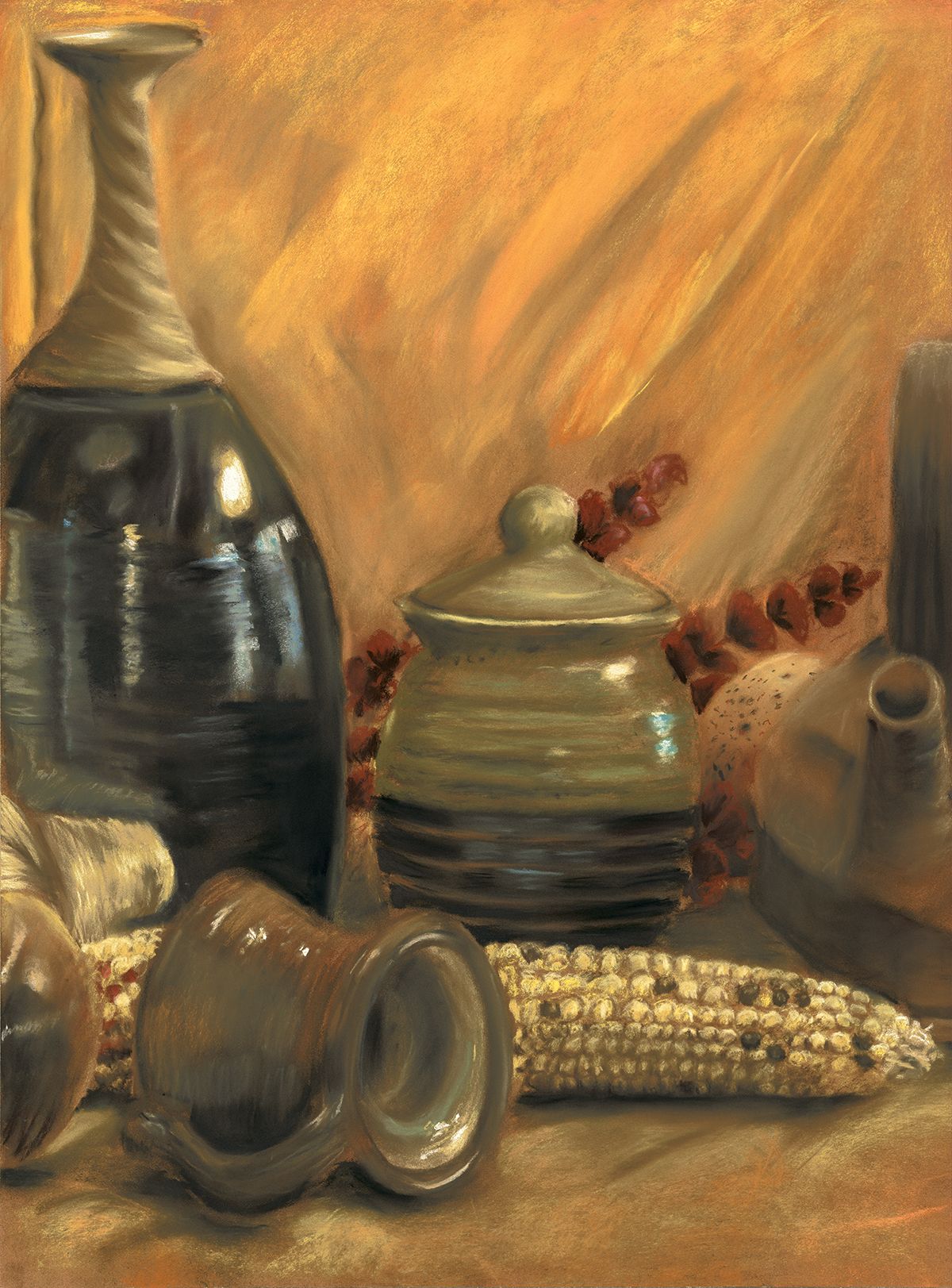 Joselyn Gonzalez, “Autumn Vases”, 2018, Chalk pastel, 24 x 18 in.
