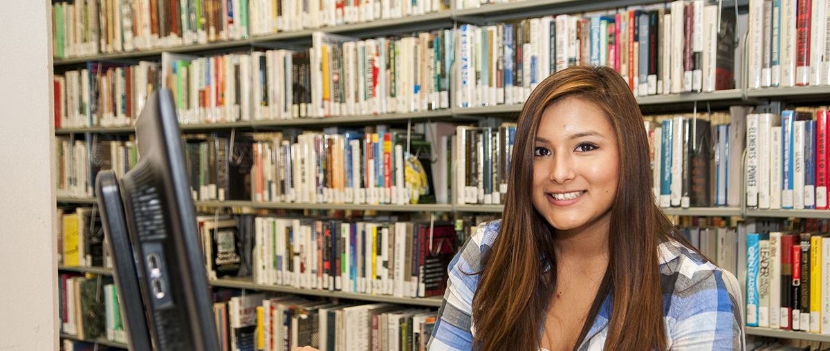 Student on library computer female L