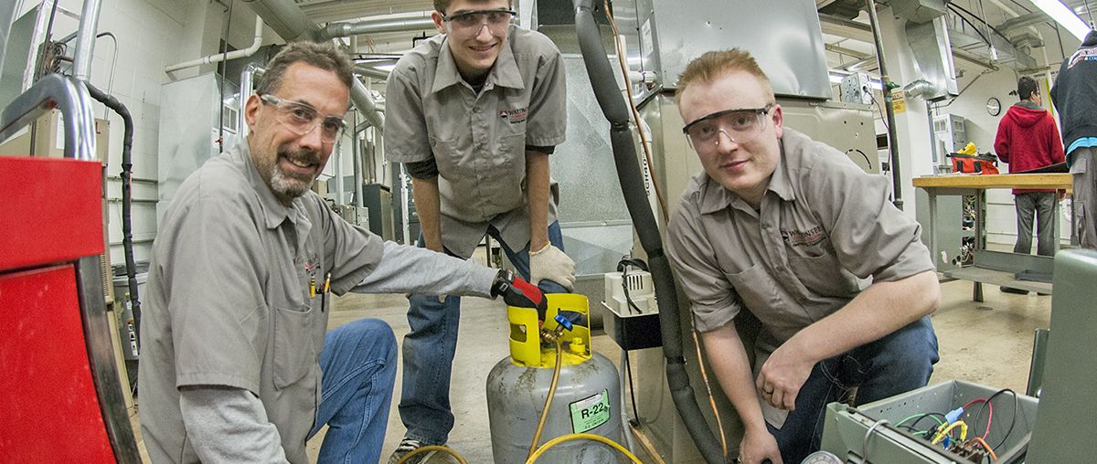 Student working in the HVAC lab