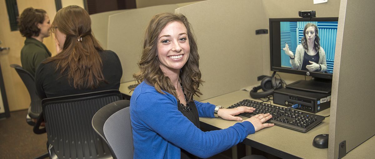 Interpreter Training Student in lab at Aurora Downtown