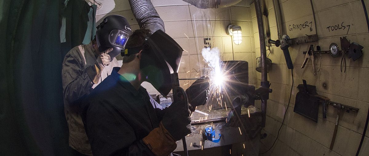 Student working in Welding Shop