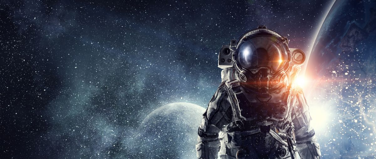 Astronaut in space with moon behind