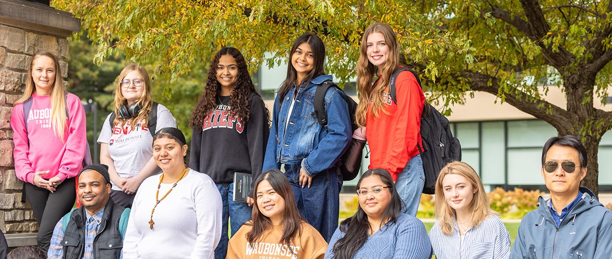 Group of students outside on campus