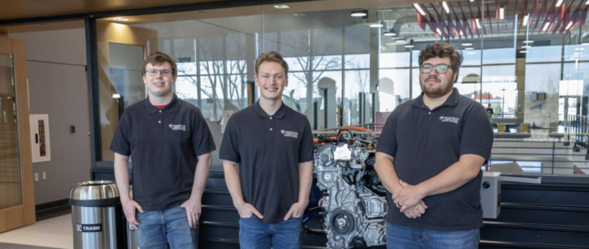 (L to R) Waubonsee Automotive Service Technology students Jadon Johanes, Jacob Merrill, and Matthew Meadows at TEC signing