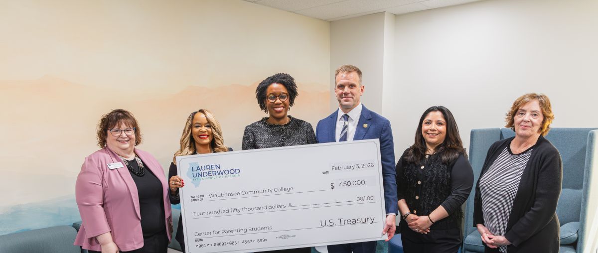 Representative Lauren Underwood joins Waubonsee Community College President Dr. Brian Knetl to present a $450,000 federal investment for the Sugar Grove Campus. The funding will repurpose existing campus spaces into child-friendly spaces for student parents.