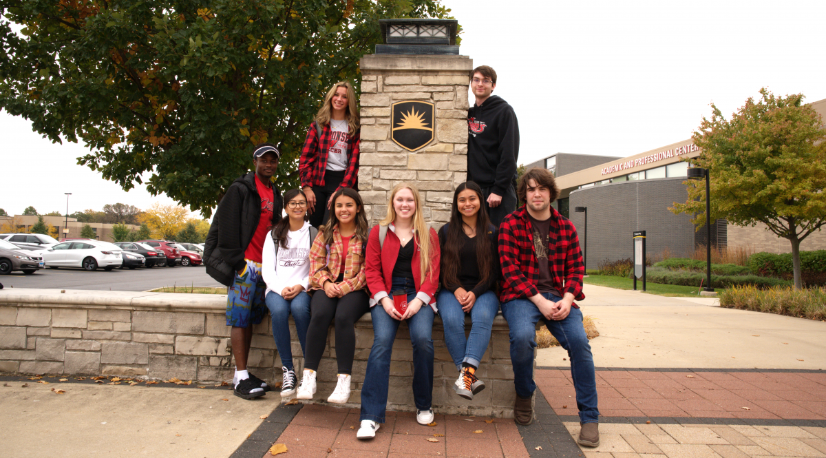 Group of students in front of APC in fall