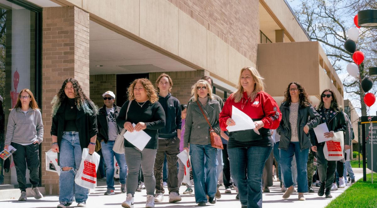 Students and families taking open house tour