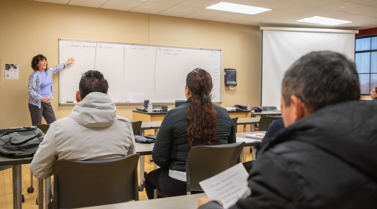 Faculty teaching classroom full of students at Adult Education Media Day