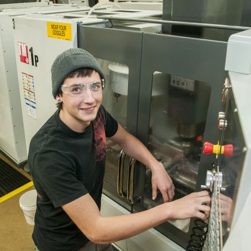 Student in CNC lab