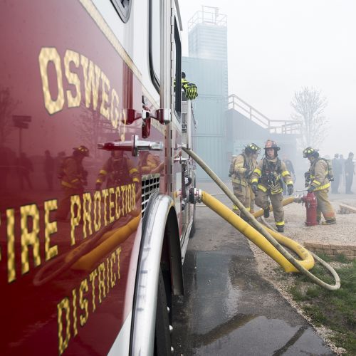 Fire Science Students at Oswego Fire Disctrinct Training