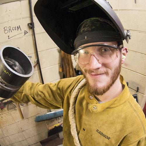 Student working in Welding Classroom