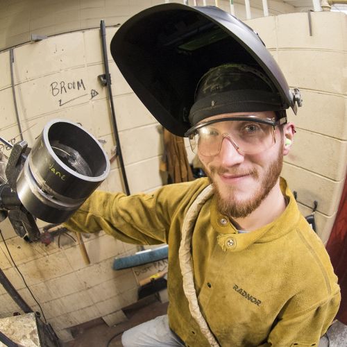 Student working in Welding Classroom