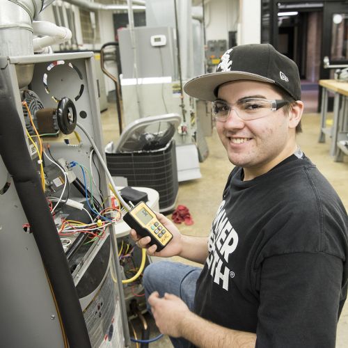 Student working in controls lab