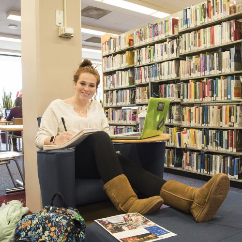 female student sitting in library s