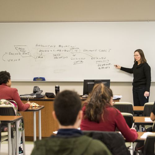 Accounting faculty Cathy Collins instructs students. 