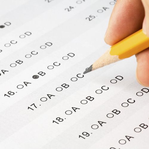 student taking test