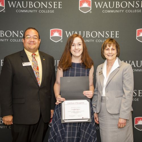 Photo of Caroline Amelse with Mr. Jimmie Delgado and Dr. Christine Sobek