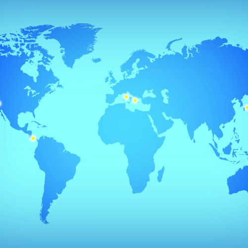 Blue zone map with locations in yellow highlights