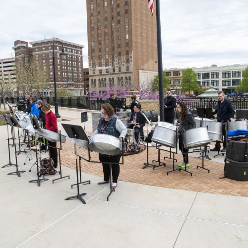 Waubonsee Community College Steel Band performing outdoors