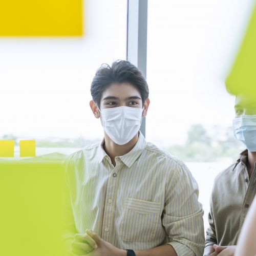 man training with employees