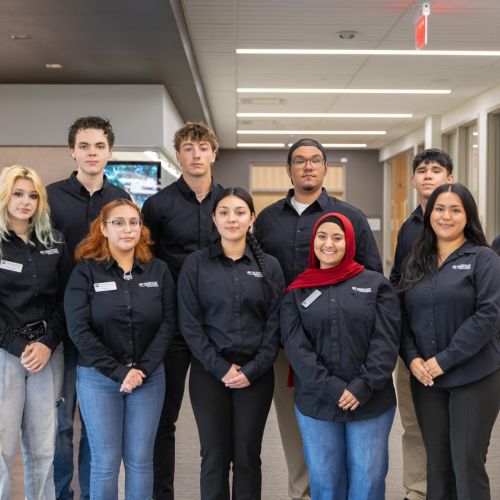 2026-2027 Student Government Front Row (L to R): Trish Lewis; Evelia Gil; Bianka Valdez; Roa'a Harb; Angela Bolanos   Back Row (L to R):  Diana Garcia; Tristan Oakstone; Aaron Klemm; Juan Sosa; Daniel Cadena; Kaiden Schimandle not pictured: Lauren Larsen