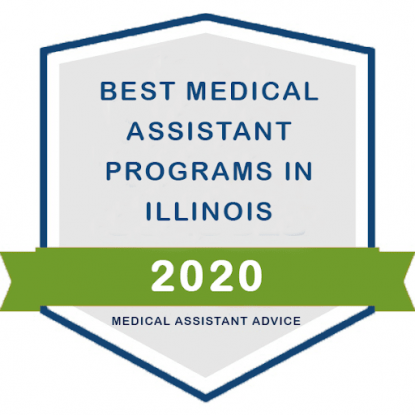 Badge recognizing Waubonsee's medical assistant program as 5th in state