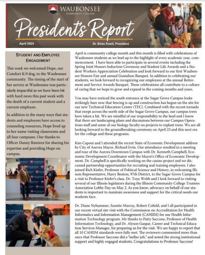 Presidents Report Cover April