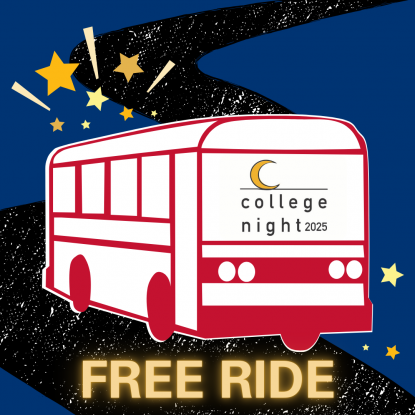 Graphic of bus with College Night logo