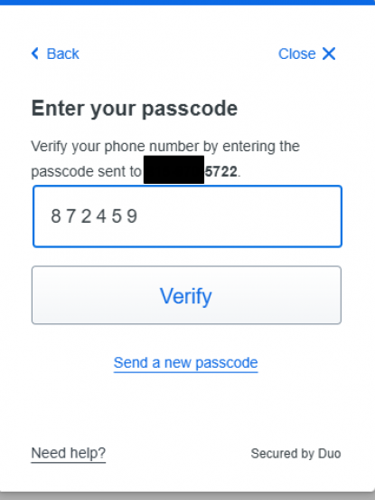 MFA Duo Mobile Screenshot - Enter your passcode