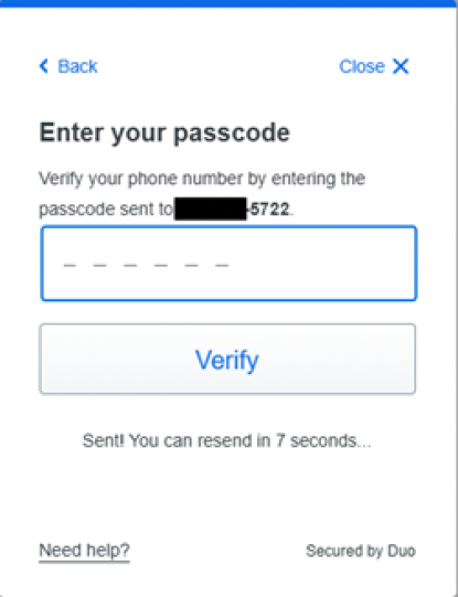 MFA Duo Mobile Screenshot - Enter your passcode