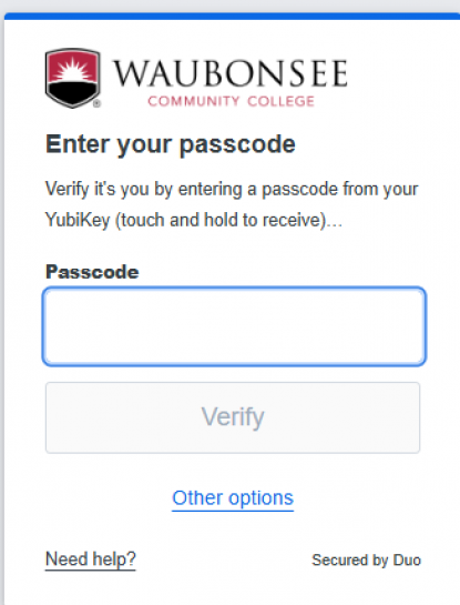 MFA Duo Mobile Screenshot - Enter your passcode (YubiKey)