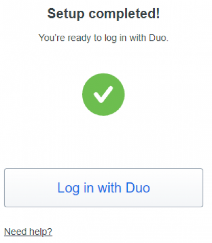 MFA Duo Mobile Screenshot - Setup completed!