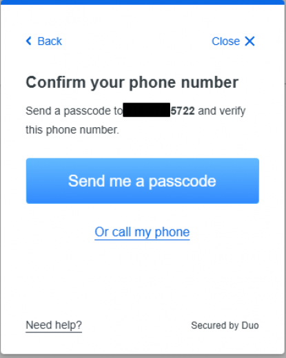 MFA Duo Mobile Screenshot - Confirm my Phone Number