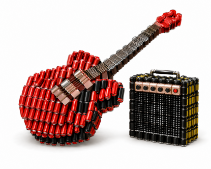 Guitar sculpture built from cans for the Canstruction competition