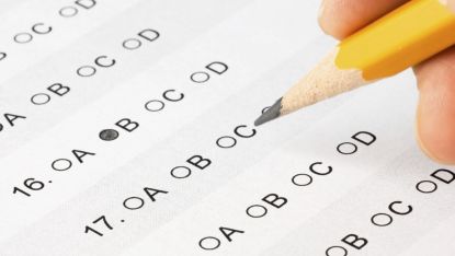 student taking test