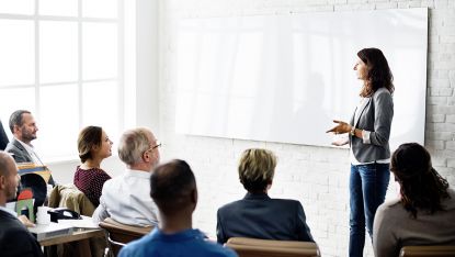 professional presenting in meeting woman L