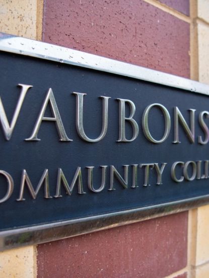 Waubonsee Community College plaque on outside of building