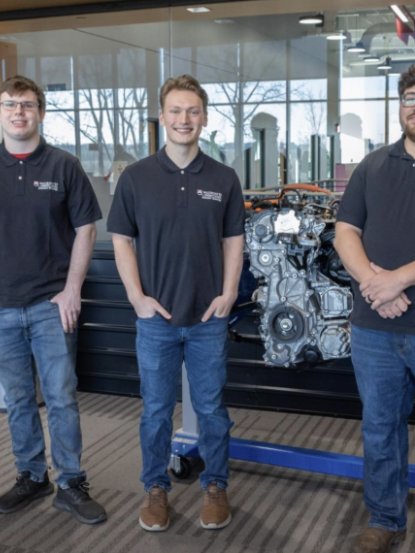 (L to R) Waubonsee Automotive Service Technology students Jadon Johanes, Jacob Merrill, and Matthew Meadows at TEC signing