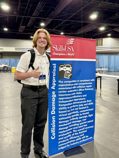 Benjamin Swanson, of Aurora, was named the national champion in collision damage appraisal at the 2026 SkillsUSA National Leadership & Skills Conference