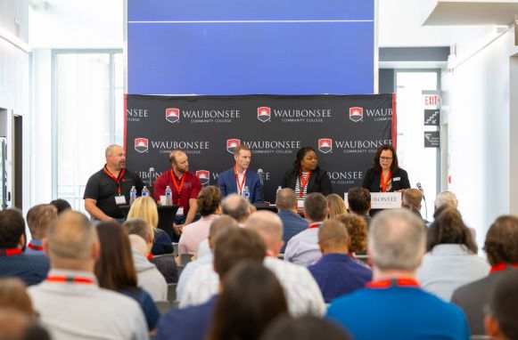 Pictured from left to right: Andrew Limoges (MSI Express), Jesse Brady (IMEC) Peter Skoda (Freudenberg Home and Cleaning Solutions), Ne’Keisha Stepney (Waubonsee Community College), and Kathy Gilmore Industrial Maintenance Program