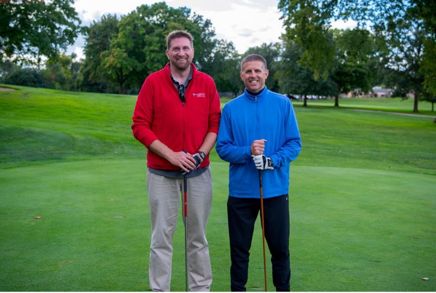 Dr. Scott Peska and Kevin Pennington enjoy a day on the links together at the 2022 Waubonsee Foundation Golf Outing
